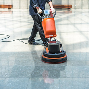 Polished concrete floor with a reflective finish